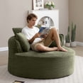 thumbnail image 6 of Miniyam 54" Ready-to-Use Accent Chair, No Setup Needed, Modern Round Design with Corduroy Upholstery and Support Pillows(Green), 6 of 10
