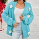 thumbnail image 1 of Chaqueta Cárdigan de punto femenino Casual con cuello en V Elegante Cómodo Sólido Uso diario Ygjytge L azul para Mujer, 1 of 9