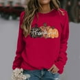 thumbnail image 2 of Wang6 Womens Thanksgiving Graphic Sweatshirts Trendy Thankful Letter Printed Long Sleeve Crew Neck Pullovers Comfy Fall Loose Fit Solid Tshirts Tops Red XXL, 2 of 4