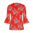 thumbnail image 5 of Womens Tops Ladies Top Floral Print V-Neck Short Sleeve Button T-Shirt Beige L, 5 of 5