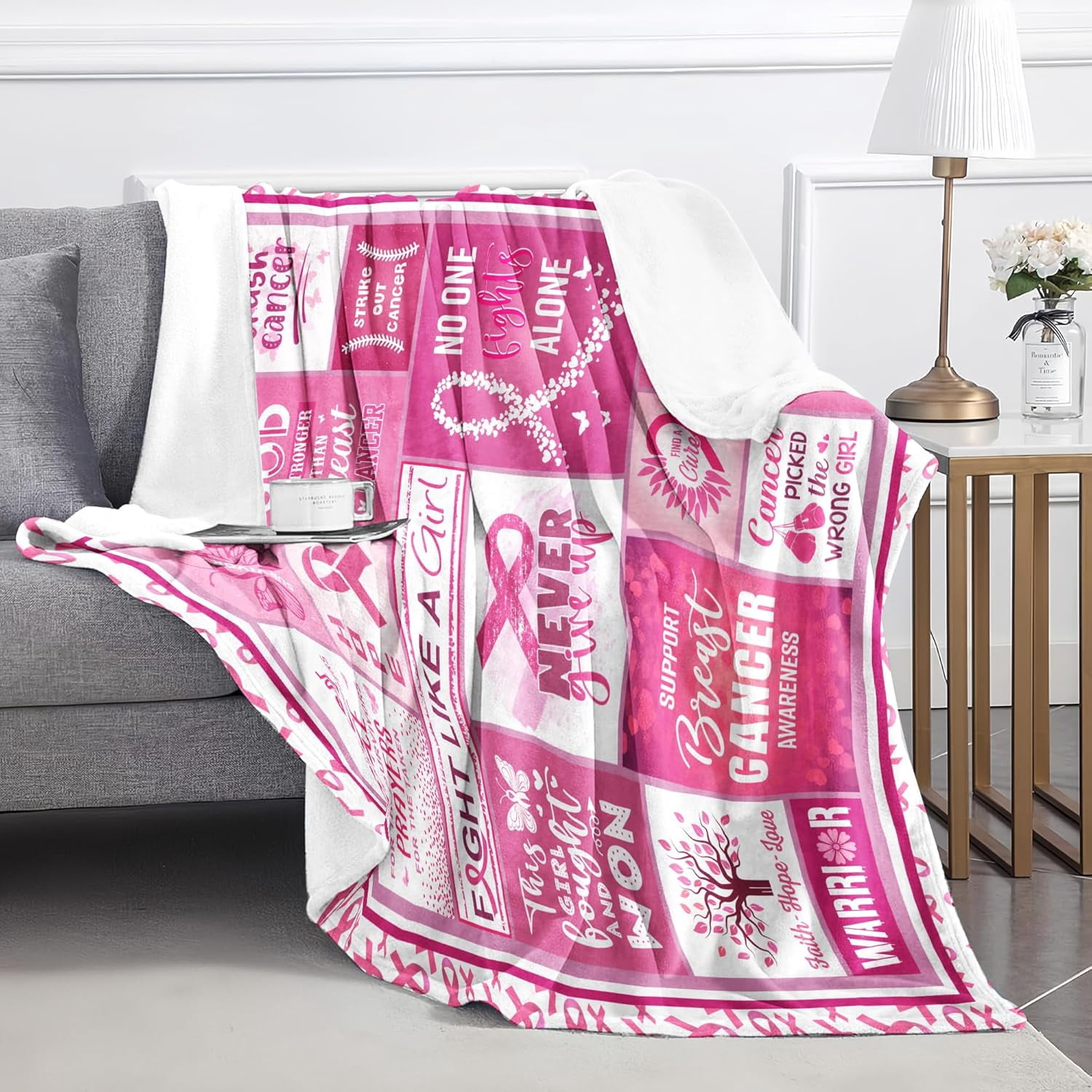 Breast Cancer Gifts for Woman, Breast Cancer Survivor Gifts for Women, Breast Cancer Gift, Pink Ribbon Breast Cancer Awareness, Breast Cancer Awareness Items Decorations Throw Blanket 60"X50"