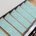 thumbnail image 3 of Teal Green Flower Stair Treads Non Slip for Steps Pastoral White Plant Petal Leaf Rustic Linen 4 Pcs Reusable Adhesive Stair Runner Mats for Dogs Elders Carpet Treads Rugs for Staircase 8x30 In, 3 of 9