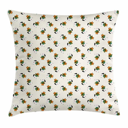 Dog Days Of Winter Pillows Dog Throw Pillow Cushion Cover, Cartoonish Beagle Puppy Motif with Winter Attire Cute Little Animal with Human Clothing, Decorative Square Accent Pillow Case, 18 X 18 Inches, Multicolor, by Ambesonne ()