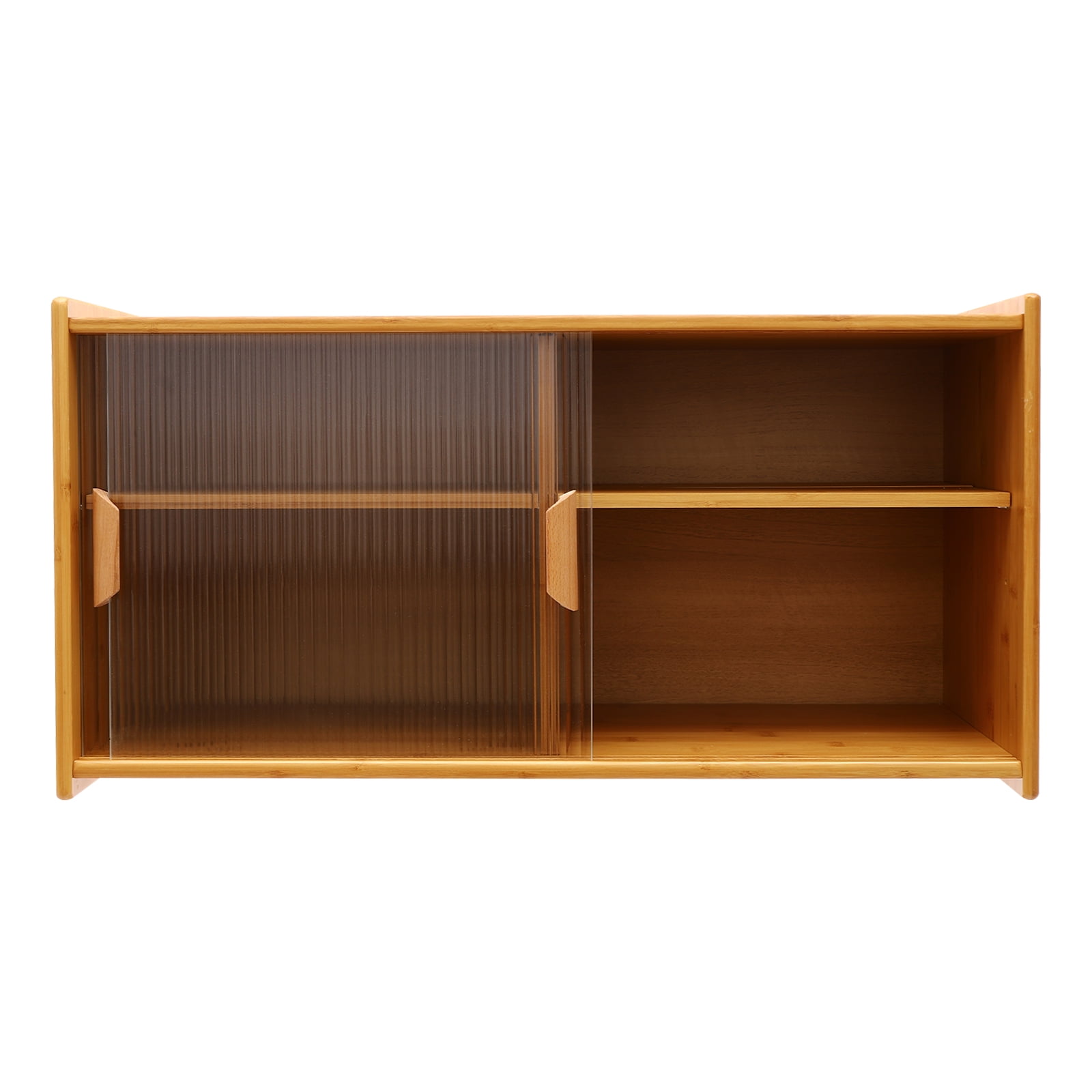 Kitchen Pantry Cabinet, Wall Mounted Bamboo Pantry Sideboard Wood Small 2-Tier Countertop Storage Cabinet with Sliding Glass Door Food & Utensils Cupboard for Dining Room, Home