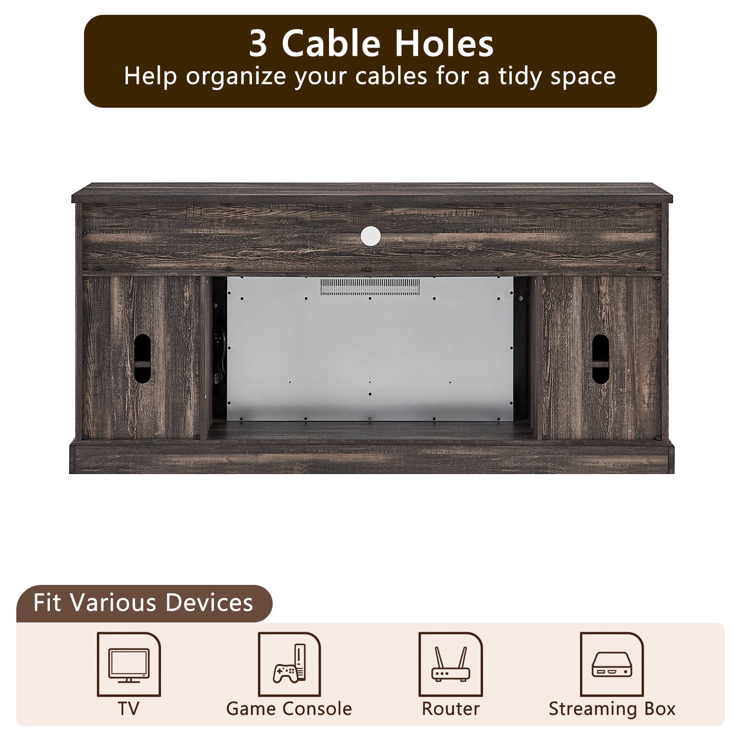 KeyWhat Farmhouse Fireplace TV Stand for TVs up to 80", 37" Electric Fireplace & Barn Door