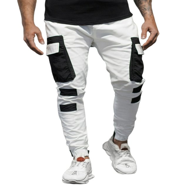 AMERTEER Men‘s Pockets Patchwork Cargo Trousers Color Block Casual Trousers Long Pants