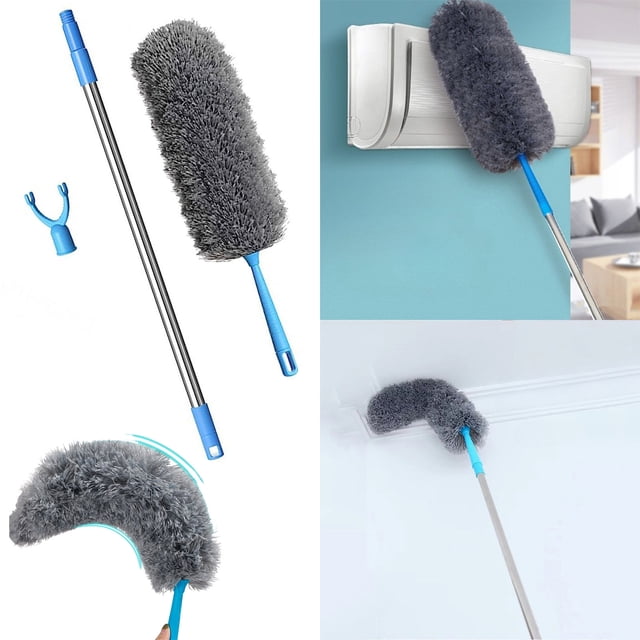Ceiling Fan Duster with 68 Inch Telescopic Extension Rod, Washable Microfiber Electrostatic Cleaning Brush, Bendable Head High Reach Duster Kit for Home Corner Wall Ceiling