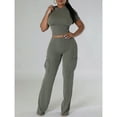 thumbnail image 2 of Women’s Two Piece Outfit – Ribbed Short Sleeve Crop Top & High Waisted Wide Leg Pants Set, Casual Lounge Matching Tracksuit, 2 of 6