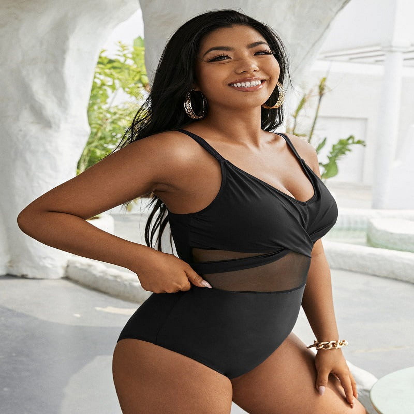 今ならほぼ即納！ Swimsuit Piece One Size Plus for Tummy Suit Bathing Women Clothing