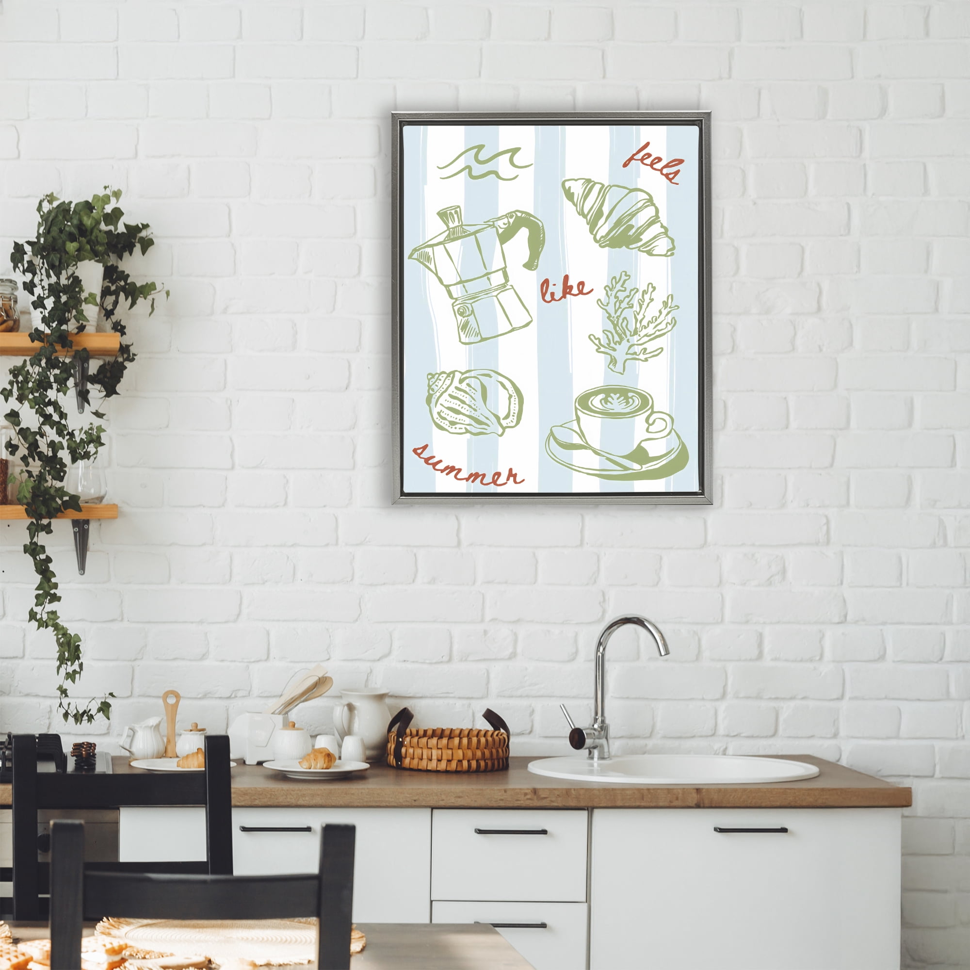 Stupell Industries Feels Like Summer on Stripes Gray Framed Floater Canvas Wall Art, design by The Prints Vibe