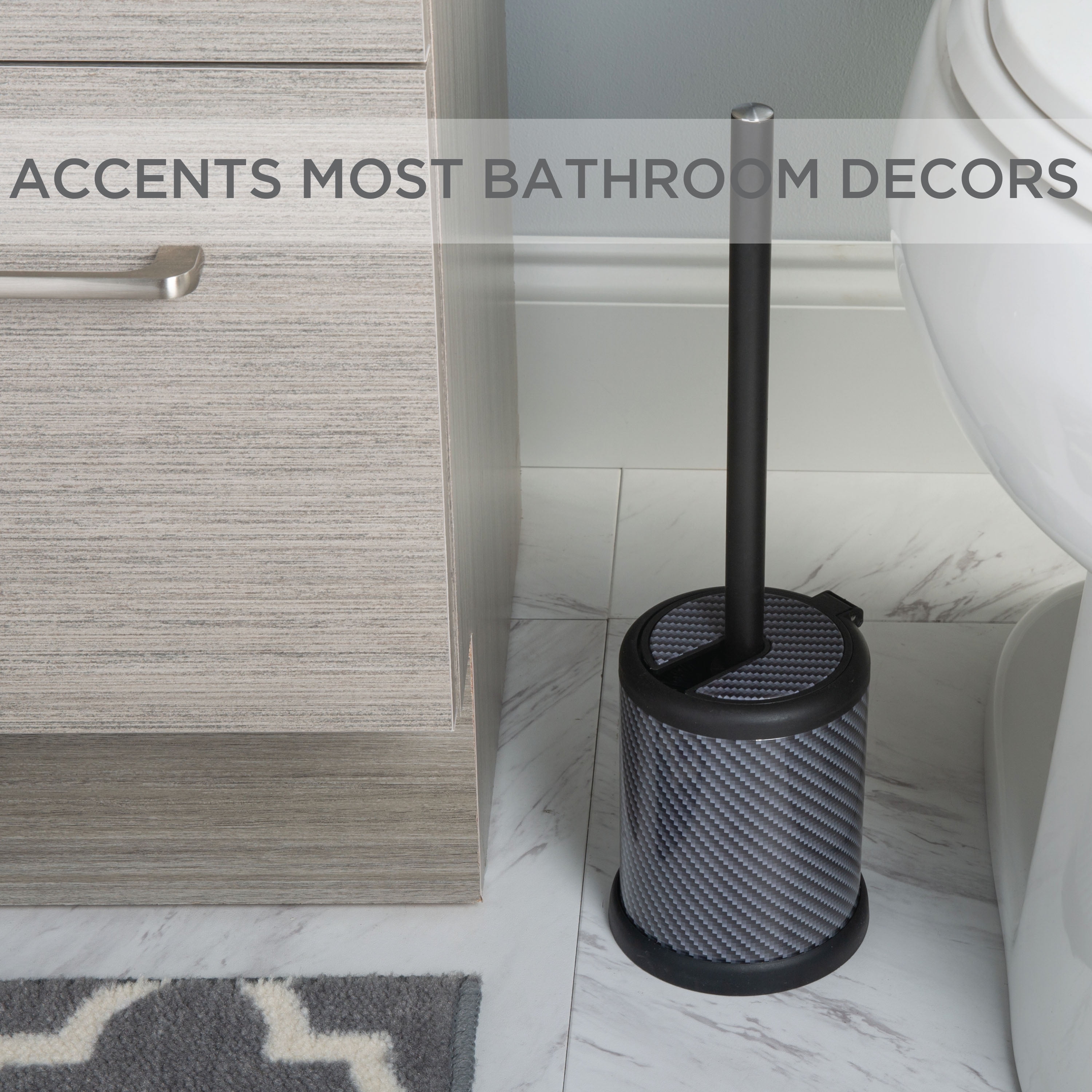 Bath Bliss 2 Pack Self Closing Lid Toilet Brush and Holder in Carbon