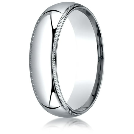 Palladium 6mm Slightly Domed Standard Comfort-fit Ring with Milgrain