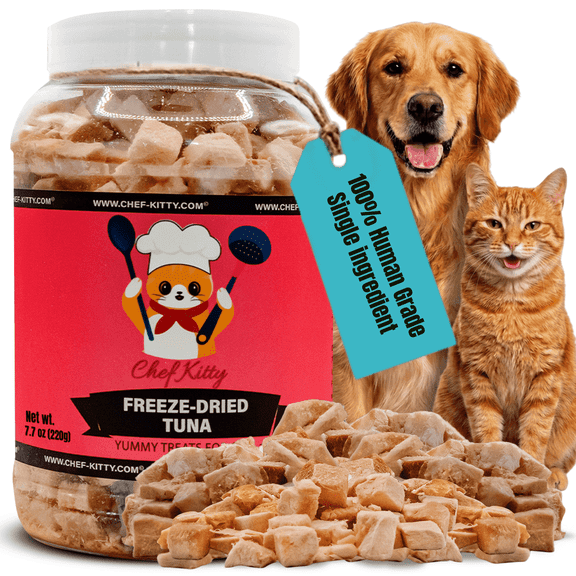 Chef Kitty Freeze Dried Tuna Cat Treats, Single Ingredient Wild Caught Tuna for Cats & Dogs, 7.4 oz