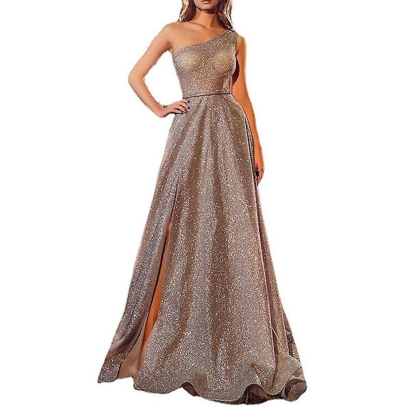 Vestido de fiesta de noche con abertura brillante y purpurina de un hombro para mujer