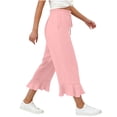 thumbnail image 4 of Hngshg Womens Capri Pants Summer Beach Vacation Ruffle Wide Leg Pants Loose Leisure Solid Color Drawstring Trousers with Pockets, 4 of 7