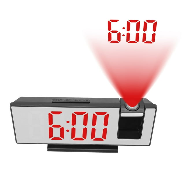 Projection Numérique Réveil, LED Projection Miroir Numérique Horloge USB Charge Automatique Gradation Chevet HD Calendrier de Bureau Snooze Réveil
