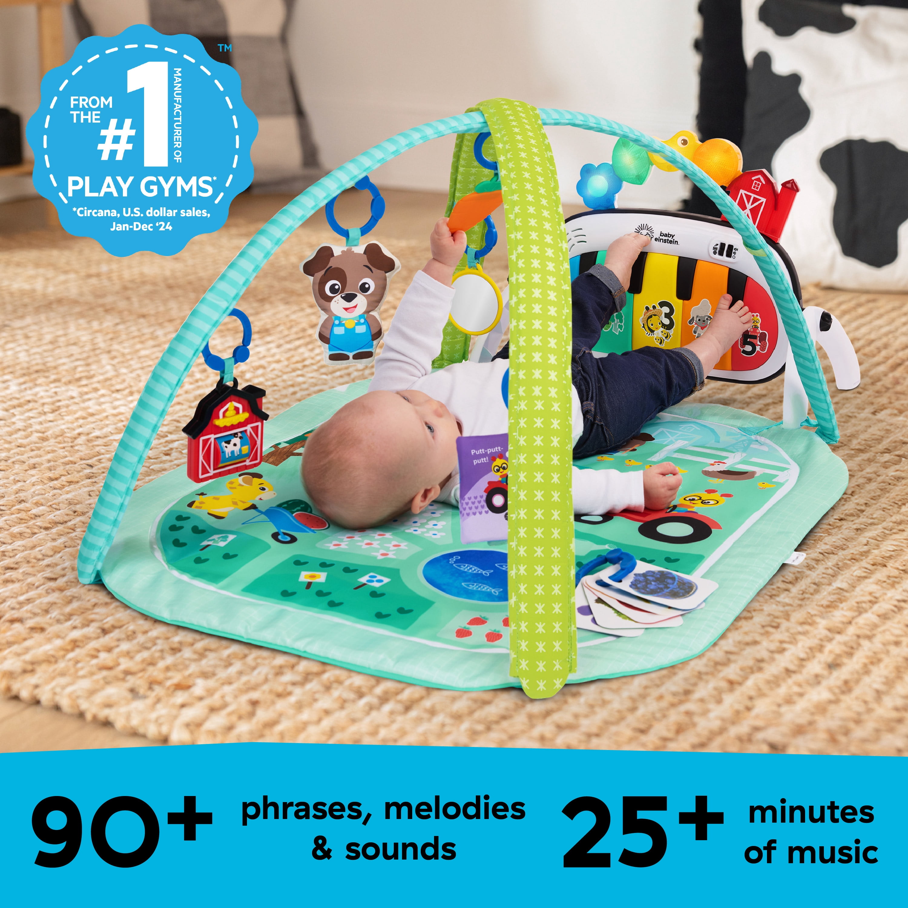 Baby Einstein Farm Explorers 4-in-1 Kickin’ Tunes Musical Meadow Music & Language Discovery Gym, Ages 0+ Months