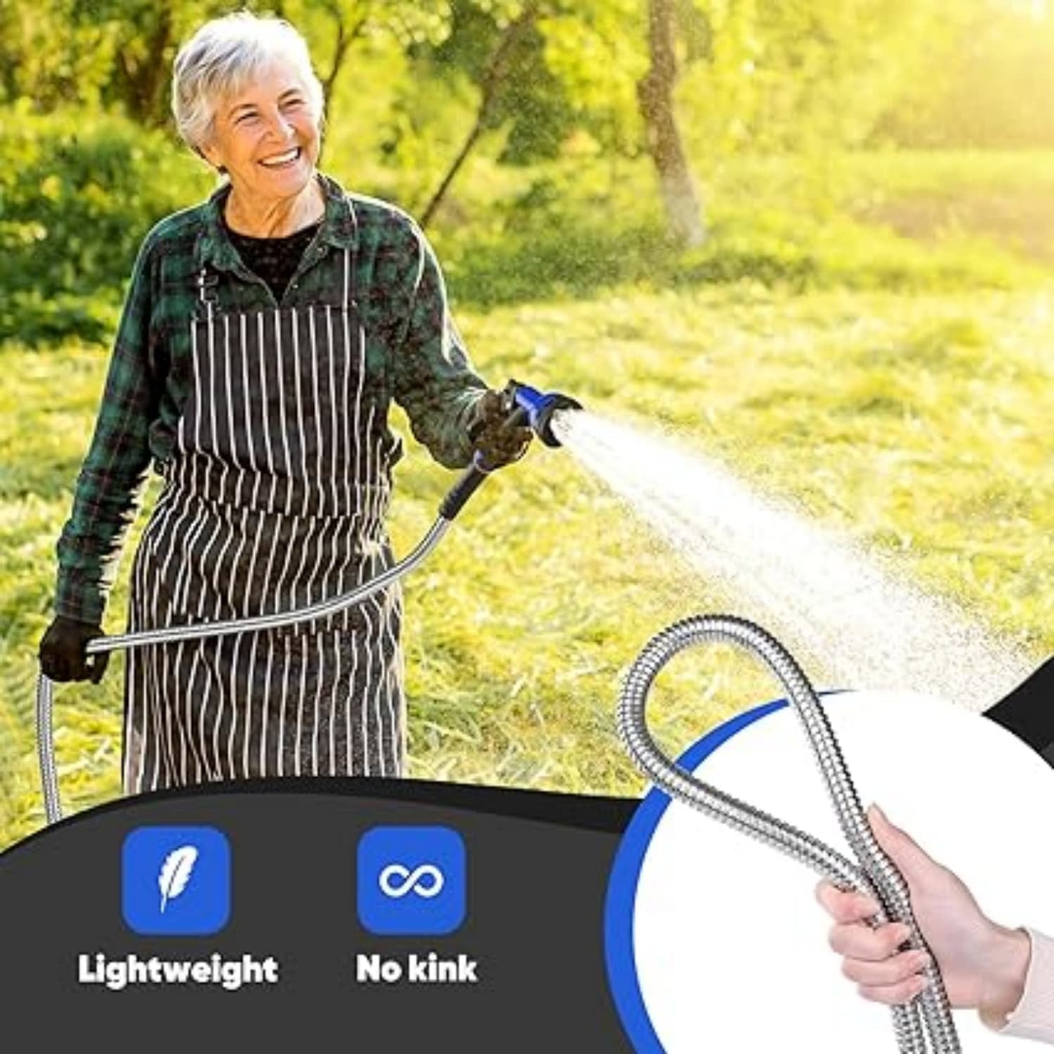 Garden Hose 75 ft, Stainless Steel Metal Water Hose with Adjustable 10-Mode Spray Nozzle, Lightweight Hose, No Kink, Leak-proof, Puncture Resistant for Yard, Outhood, RV