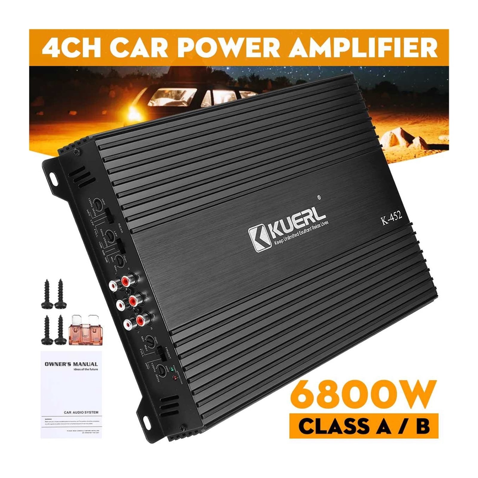 12V 6800W 4 Channel Car Amplifier Subwoofer Car Audio Class A/B Car Audio Amp Powerful Amplifiers Subwoofer Bass Speaker