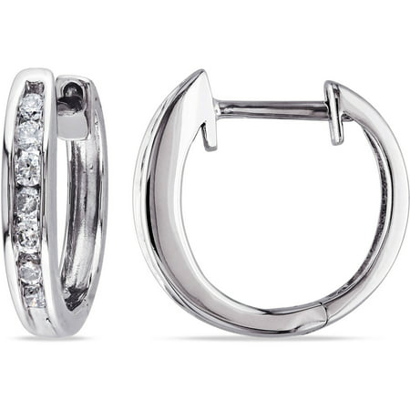 Miabella 1/4 Carat T.W. Diamond 10kt White Gold Clip-Back Hoop Earrings