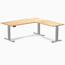 Desky Rubberwood L-Shape Sit Stand Desk - Natural Timber / 72 X 30 X 70 X 24 Inches / Gray
