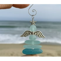 DAMAI Coastal Christmas Sea Glass Angel Ornaments, Handmade Sea Glass Christmas Tree Hanging Decorations, Xmas Pendants Decor with Rope, Ornament Gift for Beach Lover