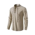 thumbnail image 4 of Renaissance Knight Costume Set, Medieval Renaissance Knight Costume Set, Hooded Scarf Shoulder Armor Lace Up Shirt Belt Gauntlet Full Cosplay Outfit for Halloween Warrior Party, Beige L, 4 of 4