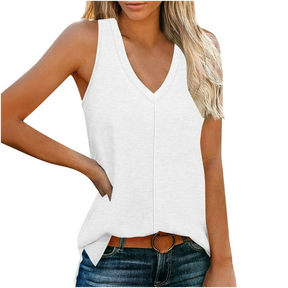Womens Side Slit Tank Tops, Sleeveless Shirts for Women Summer Casual Loose Fit Solid Color V Neck Dressy Blouses