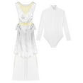 thumbnail image 5 of iiniim Praise Dance Outfit for Women 3 Piece Suit Long Sleeve Unitard Lace-up Overlay Tunic Wide Leg Pants White XXL, 5 of 7