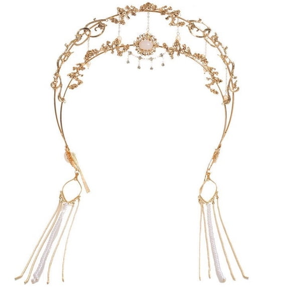 Ancient Style Hair Crown Headdress for Women Tassel Embellished Headband Chinese Headpiece Princess Tiara Hair Accessories for Bride Hanfu Headdress