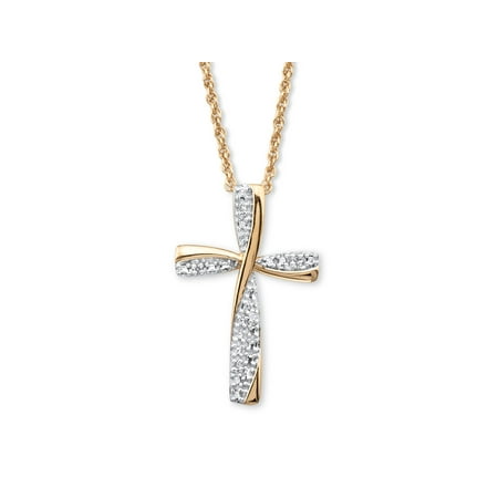 - Diamond Accent Two-Tone Cross Pendant Necklace in 18k Gold over Sterling Silver 18