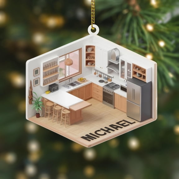 Personalized Kitchen Ornament Acrylic | Custom Modern Kitchen Tree Decor | Christmas Gift for Chef, Cook, Baker or Homeowner