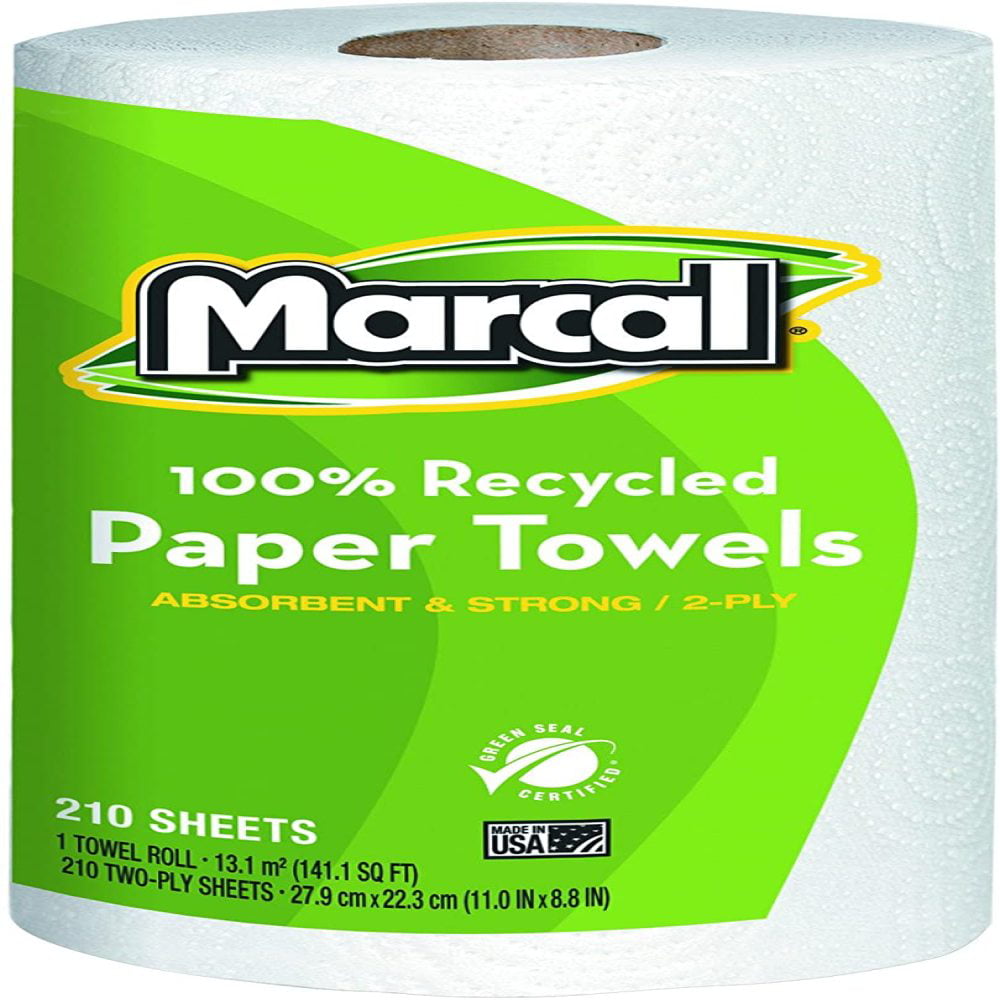 210 Sheets/Roll Marcal 6210 100% Recycled Jumbo Roll Paper Towels 1 Roll 