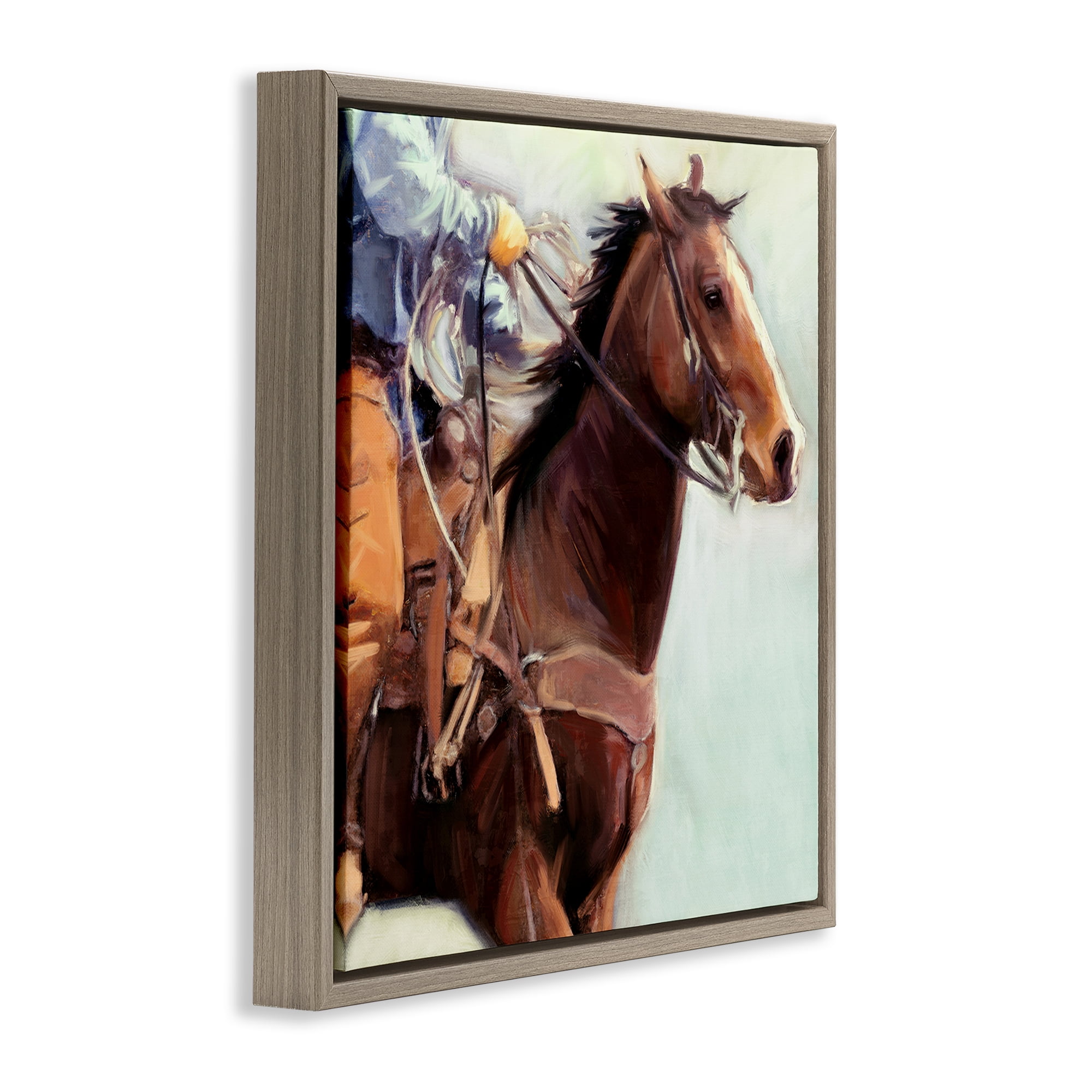 Stupell Industries Galloping Western Cowboy Animals & Insects Painting Brown Floater Framed Canvas Art Print Wall Art, 18 x 18