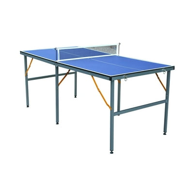 Leuco 6ft Midsize Table Tennis Table Foldable Compact for Space Saver， Portable Junior Teenagers Ping Pong Table with Net, 2 Table Tennis Paddles and 3 Balls, Multi-Use Free Standing Game Table, Blue