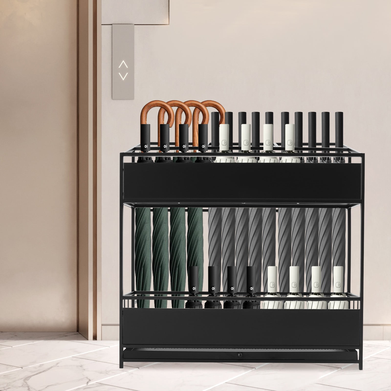 68*32*70cm Black Rectangular Umbrella Stand Rack Commercial Metal Umbrella Holder for Umbrellas Canes Belts Hats