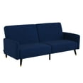 thumbnail image 2 of Emma + Oliver Premium Padded Velvet Upholstered Split Back Sofa Futon with Vertical Channel Tufting and Wooden Legs in Navy, 2 of 12