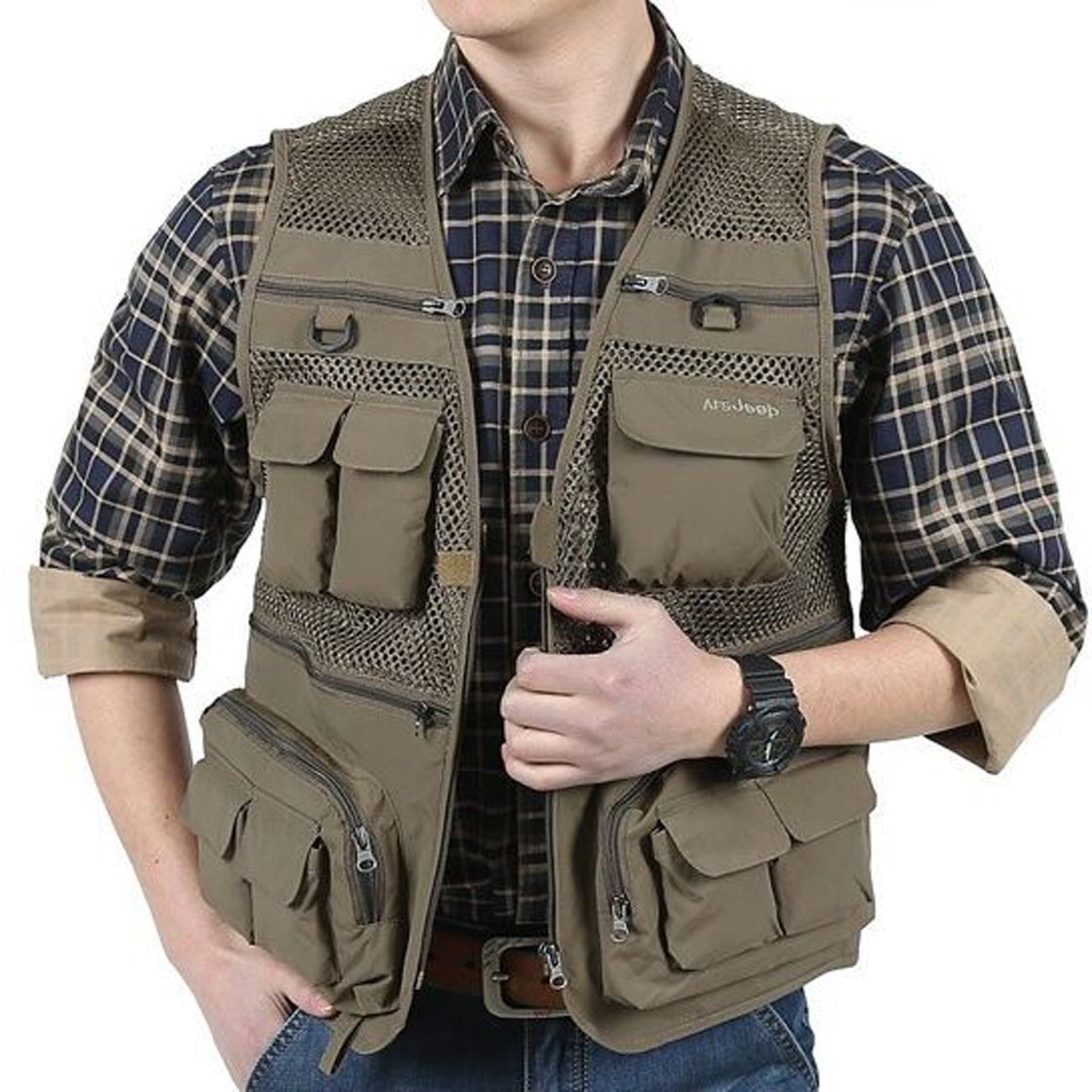 Brnmxoke Men's Casual Outdoor Utility Work Safari Fishing Hiking Travel Cargo Vest Jacket Multi Pockets Lightweight Quick Dry Plus Size