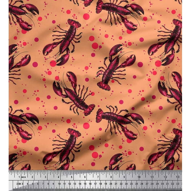 Soimoi Velvet Fabric Dot & Lobster Ocean Decor Fabric Printed Yard 58 Inch Wide