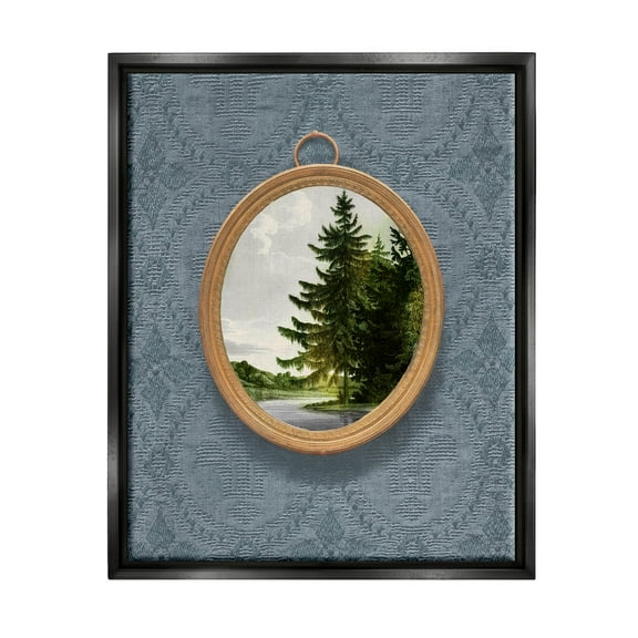 Tree Scene View Vintage Pattern Landscape Graphic Art Jet Black Framed Art Print Wall Art