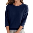 thumbnail image 1 of Krdevn Chandail en Tricot Décontracté Uni pour Femme, Col Rond, Manches Trois Quarts, Doux, Confortable, Léger, Taille : S, 1 of 7