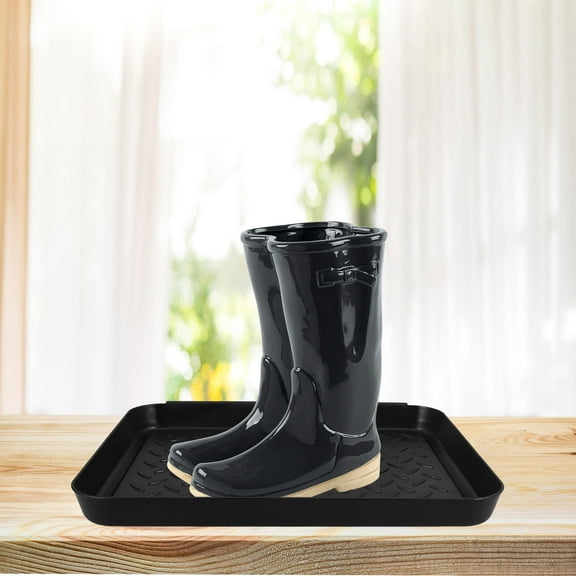 Black Plastic Door Mat Tray for Storage Use Waterproof and Nonslip 3pcs Large Size