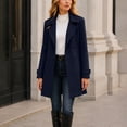 thumbnail image 6 of Womens Elegant Pea Coats Notch Double Breasted Midi Coat Long Sleeve Solid Color Fashion Winter Outerwear with Belt Navy XL, 6 of 6