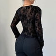 thumbnail image 4 of hotojiny Going out Tops for Women Trendy Summer Flare Long Sleeve Shirt Lace Deep V Neck See Through Blouse Spring Outfits, 4 of 7