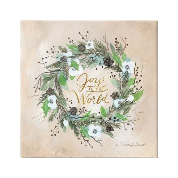 Stupell Joy To The World Holiday Floral Wreath Holiday Painting Gallery Wrapped Canvas Print Wall Art