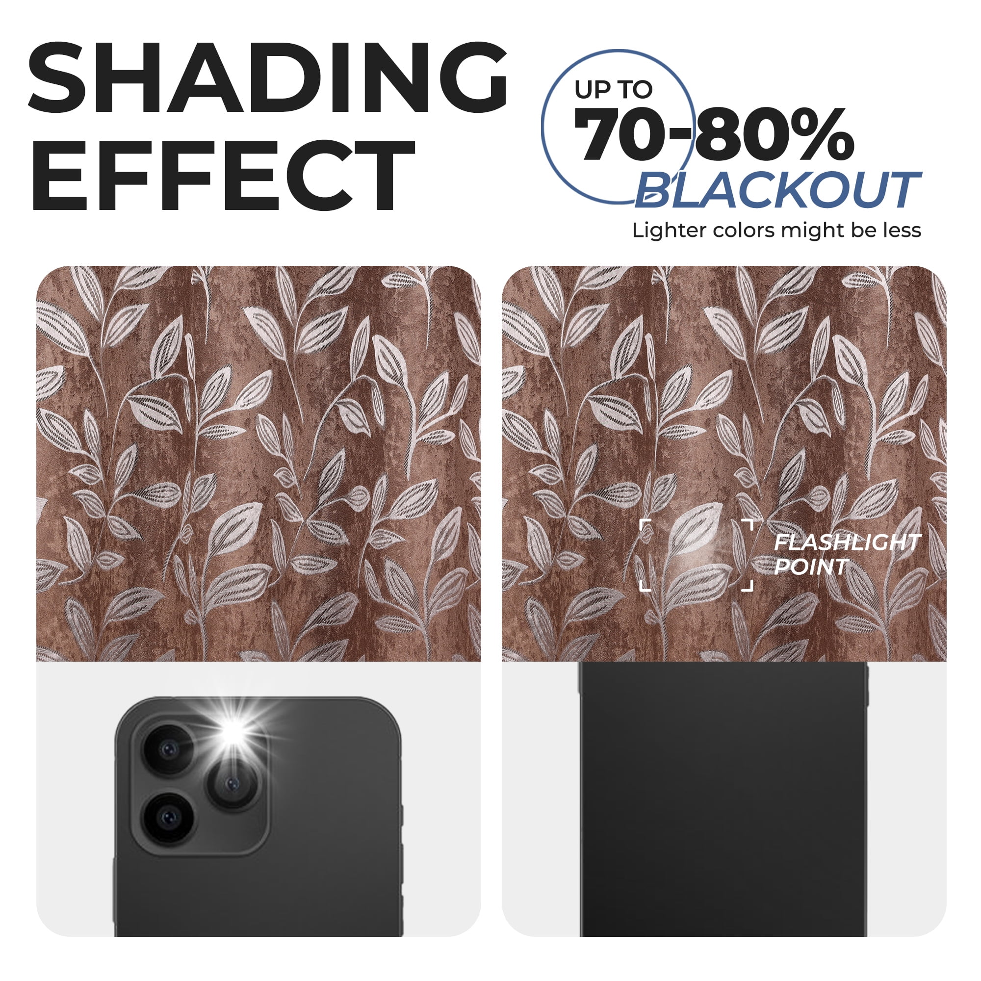 Superior Blackout Leaves Back Tab Curtains Set of 2, Light Filtering Curtain Panel Set, Cooper, 52"W x 108"L