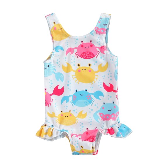 Sunisery Toddler Infant Baby Girls One Piece Swimsuit Cute Crab/Donut Print Sleeveless Swimwear Ruffle Bathing Suit 0-3Y