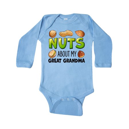 

Inktastic Nuts About My Great Grandma Peanut Almond Pistachio Gift Baby Boy or Baby Girl Long Sleeve Bodysuit