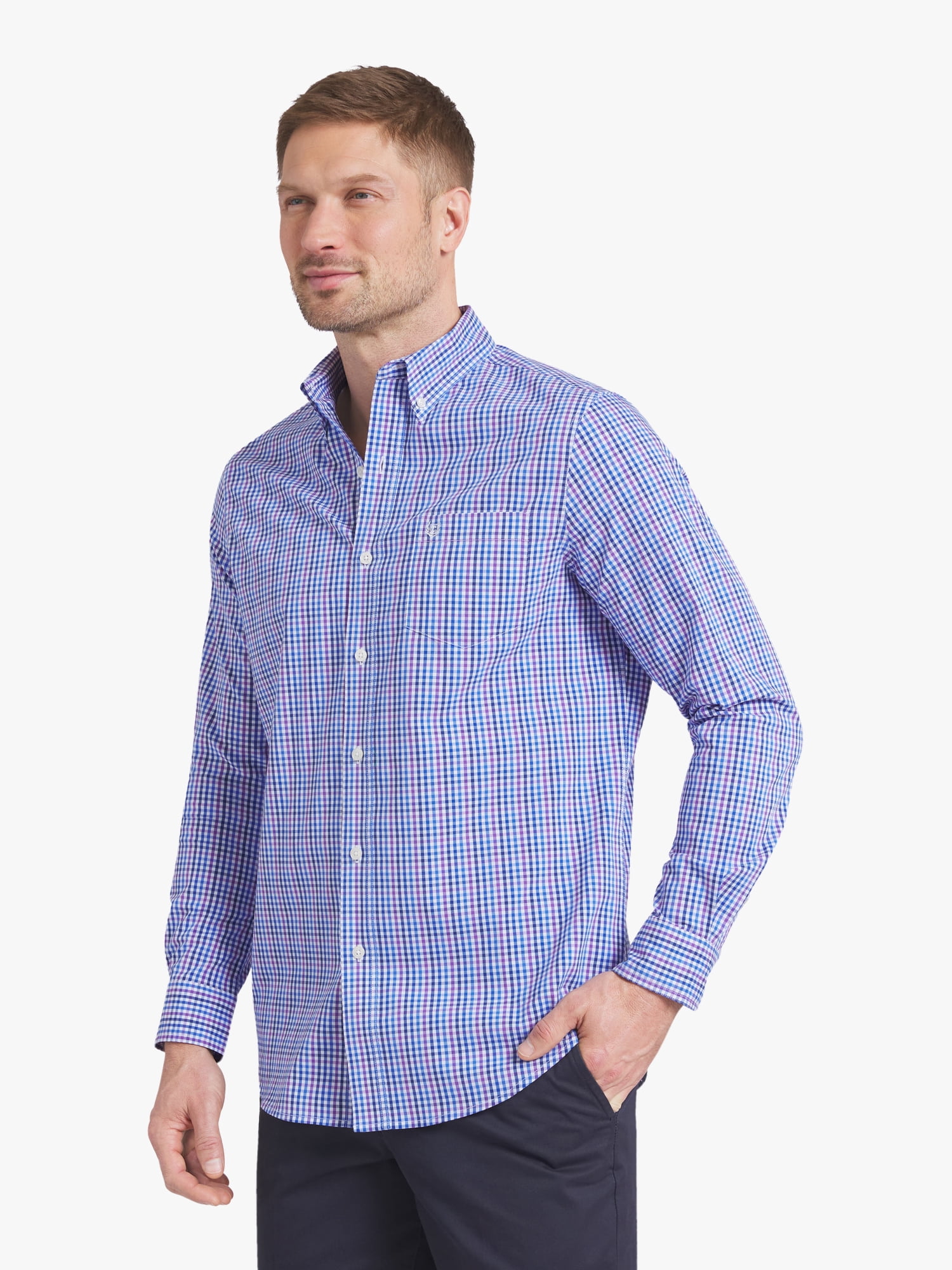 Chaps Men's & Big Men's Short Sleeve Easy Care Stretch Poplin Shirt, Sizes S-3XL