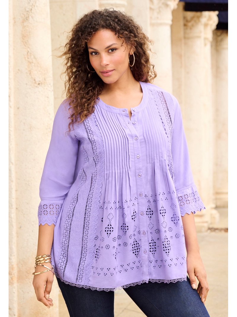 Top Femme Roaman's Taille 2X/28 Vert - Manches Et Col En Dentelle - Occasion Très Bon état (petit Trou Au Col)